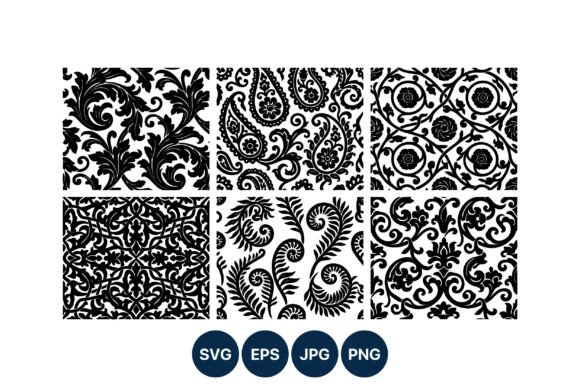 Black Floral Paisley Vector Patterns