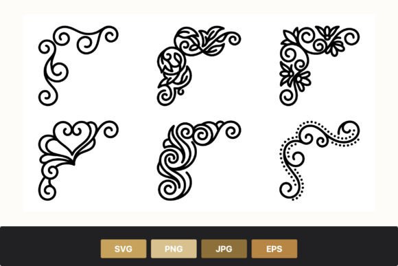 Black Swirl Corner Ornaments Simple: A Versatile Design Asset for Creators