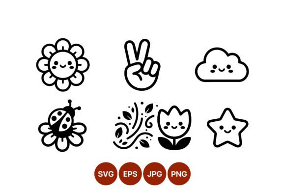 Cute Smiling Flower & Symbols Vector Pack