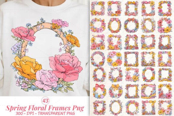 Elevate Your Creative Projects with a Spring Floral Frames PNG Clipart Bundle