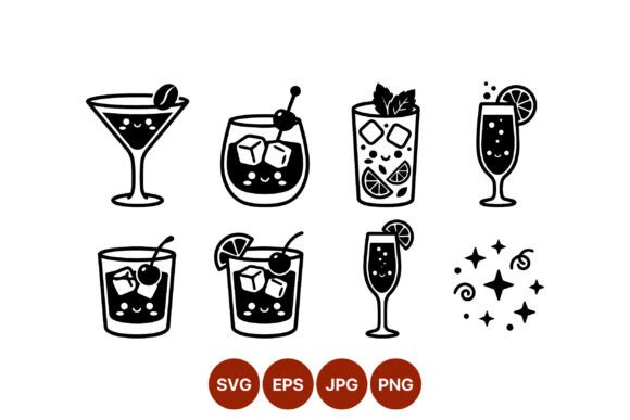 Elevating Brand Aesthetics with Happy Cocktail Glass Vector Art
