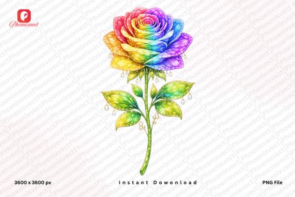Enhance Your Creative Projects with a Rainbow Rhinestone Rose PNG
