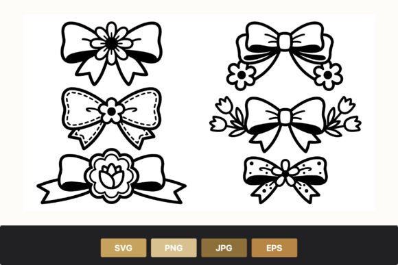 Enhance Your Creative Projects with the Floral Bow Vector Line Art Set