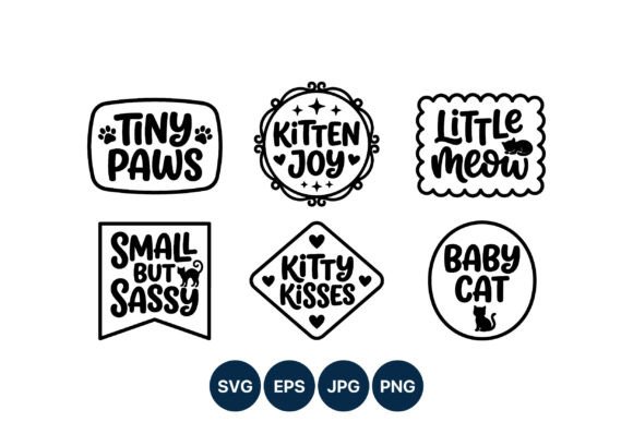 Kitten Phrases Black and White Vector Art