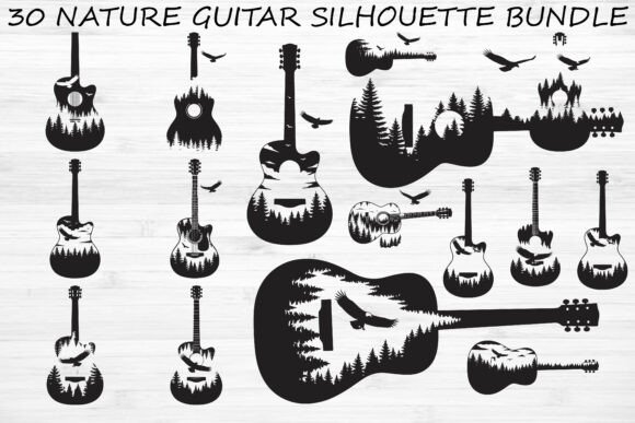 Nature Guitar Silhouette Vector Set