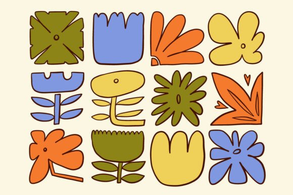 Retro Floral Botanical Element Set