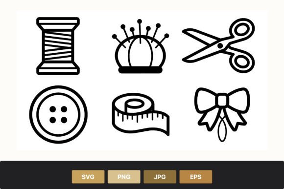 Sewing Icons Line Art Vector Set