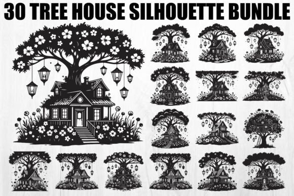 Strategic Design Assets: Leveraging the Tree House Silhouette SVG Bundle for Brand and Craft Success