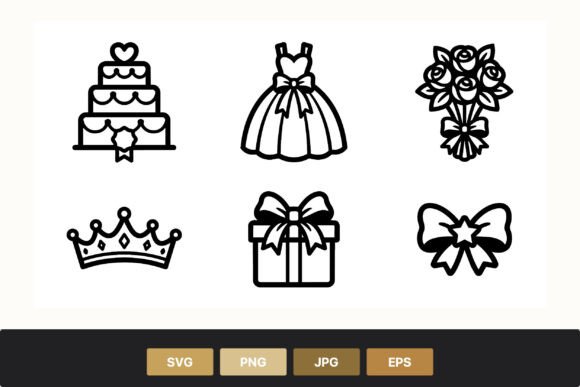 Understanding the Wedding Cake Dress Bouquet Crown Gift Icon Set for Creative Projects