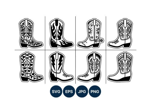Western Cowboy Boots Vector Art Set
