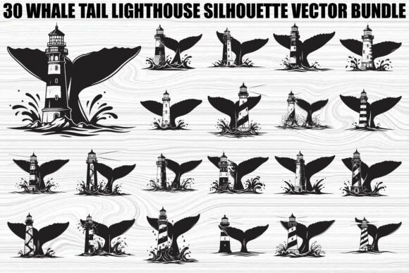 Whale Tail Lighthouse Bundle: Elevating Coastal Crafts with Precision Vector Art